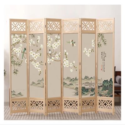 4 6 Panel Room Divider Folding Privacy Wooden Screen, Freestanding Wall Partition Portable Separating for Office Dressing Bedroom Studio Apartment Home, with Detachable Base (Color : 6 Panel