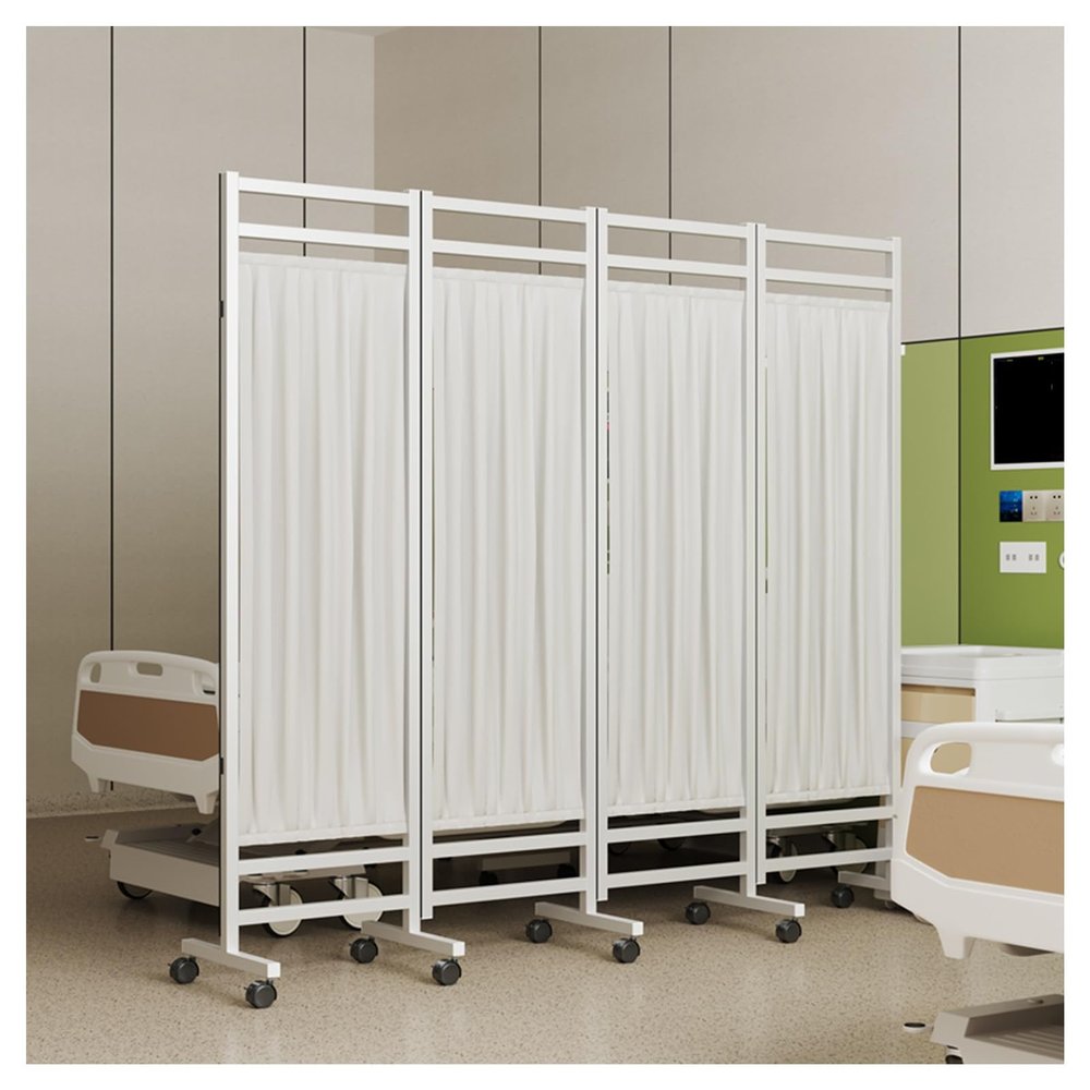 3-8 Panels Medical Privacy Screen,Folding Room Seperating Divider,6Ft High Standing Door Partition with Wheels,Ideal for Ward/Clinic/Patient/Exam(White,4-Panel)