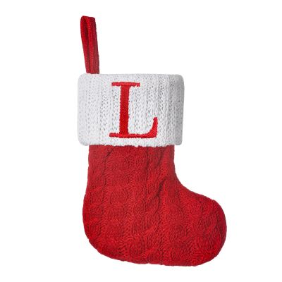 Pxniy Mini Red Knit Stocking,8.5 Inches Initial Monogram Embroidered Christmas Stocking,Family Fireplace Hanging Ornament Xmas Holiday Decor Gift-Letter L