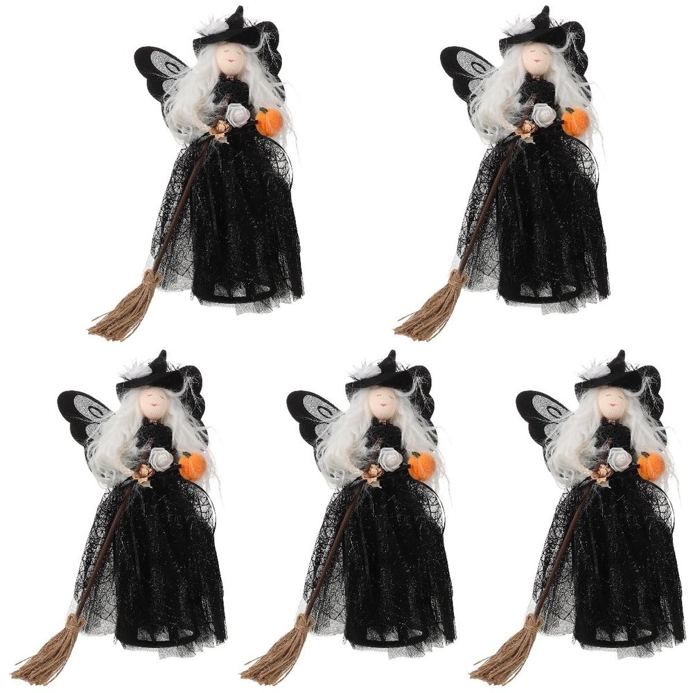 Cabilock 5pcs Halloween Witch Doll Decoration Witch with Intricate Details for Desktop Tree Topper and Versatile Halloween Aesthetic for Settings