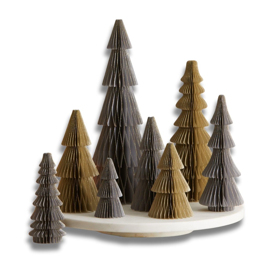 Honeycomb Trees Set of 8 in Neutral, Christmas Tree Centerpiece, Sophisticated Winter Mantel, Delicate Vintage Charm, Glitter-Dusted Edging (Set 8 Neutral)