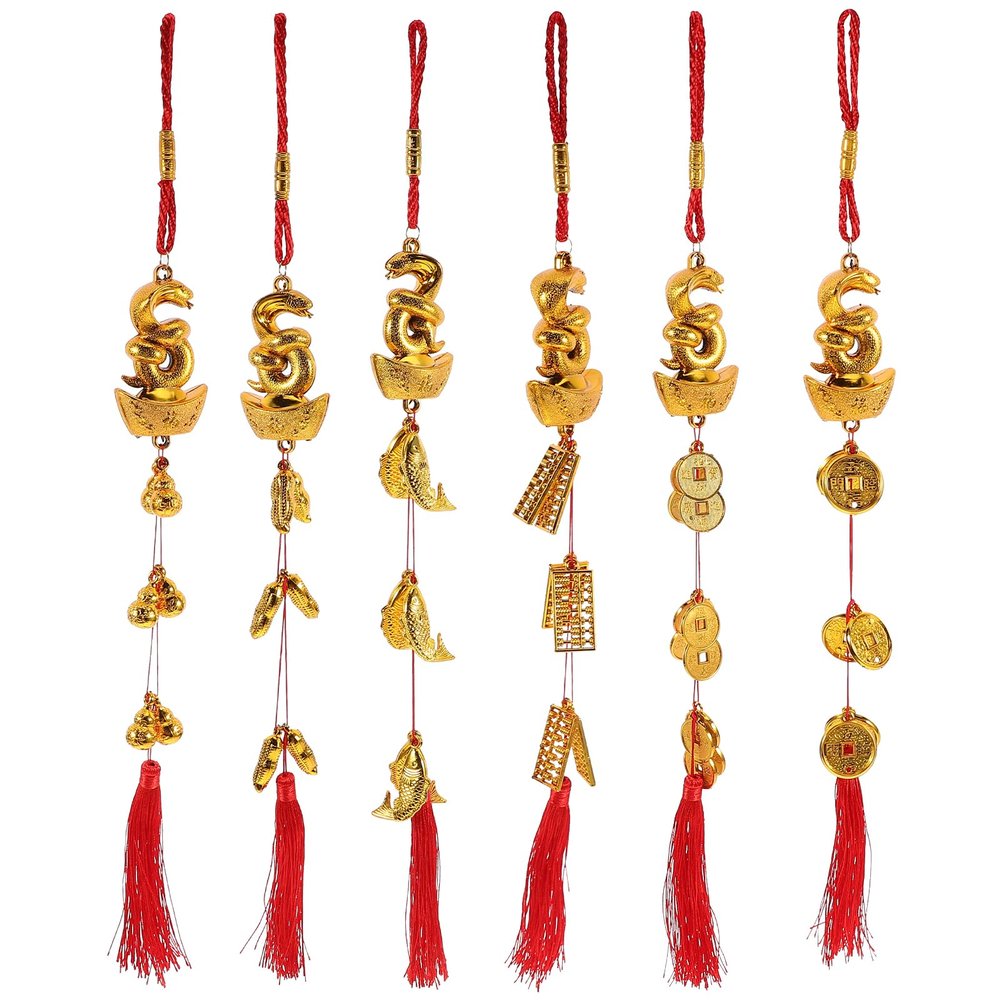 6pcs Chinese New Year Decorations 2025 Year of The Snake Charm Lunar New Year Tree Ornaments Chinese Zodiac Pendant Lucky Car Hanging Tassel Spring Festival Bonsai Decor