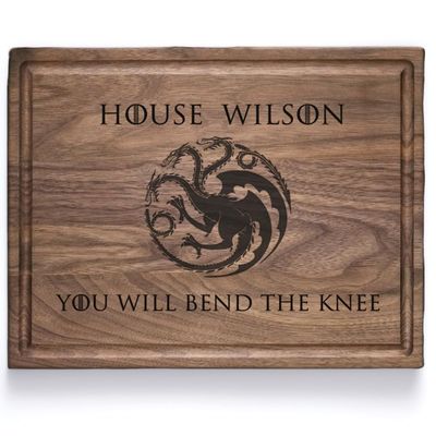 WGB Personalized Cutting Board, Custom House Targaryen-Wedding, Anniversary or Housewarming Gift Idea, Wood Engraved Charcuterie, for Newlyweds and Couples (Three dragons)
