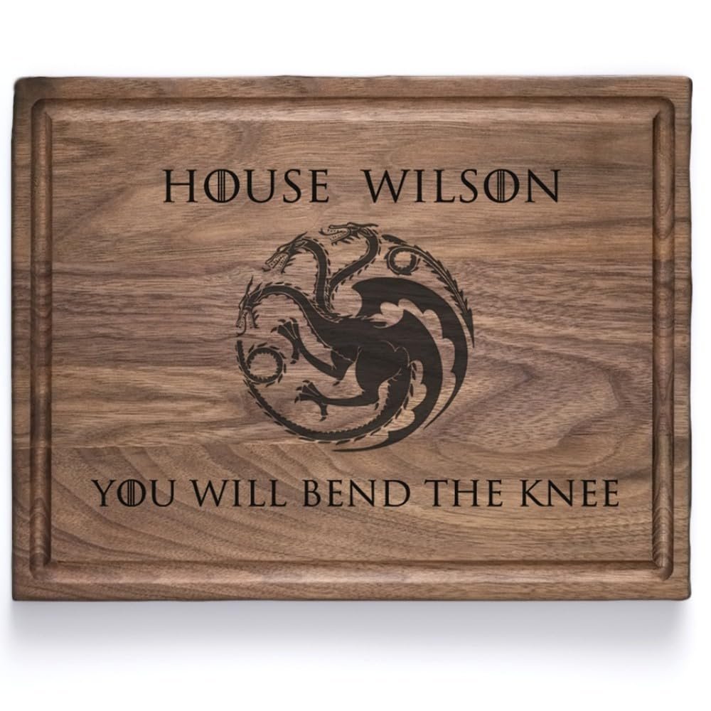 WGB Personalized Cutting Board, Custom House Targaryen-Wedding, Anniversary or Housewarming Gift Idea, Wood Engraved Charcuterie, for Newlyweds and Couples (Three dragons)