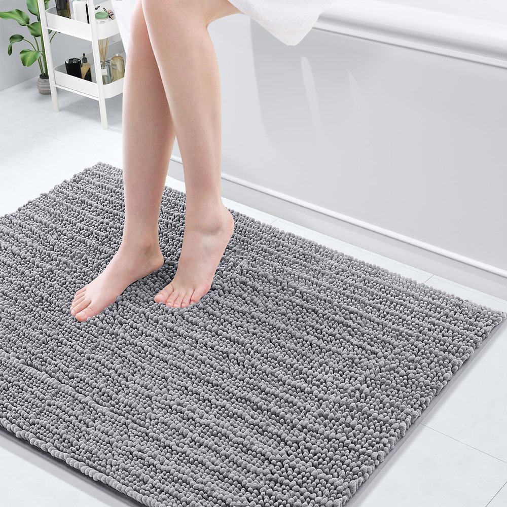 Arotive Luxury Bathroom Rugs 40x32, Extra Soft Thick Absorbent Shaggy Chenille Bath Rugs, Non-Slip Machine Wash Dry, Bath Mats for Bathroom Floor, Tub and Shower, Home Decor Accessories, Grey