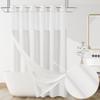 Jowels No Hooks Needed Linen Shower Curtain and Liner Set,White Hotel Luxury Decor Shower Curtains for Bathroom with See Through Top Window,Water Resistant Fabric,72Wx84L,White view 1