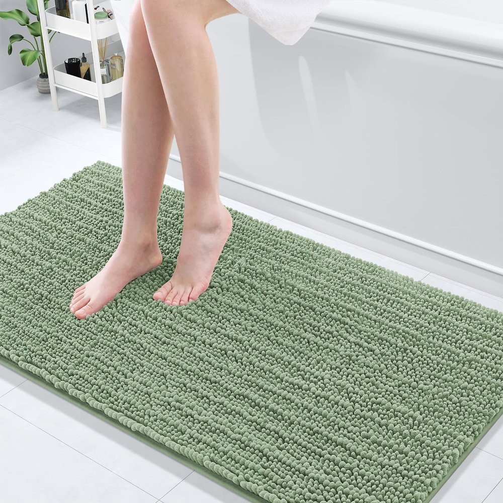 Arotive Luxury Chenille Bathroom Rug Mat, Extra Soft Thick Absorbent Shaggy Bath Rugs, Non-Slip Machine Wash Dry, Plush Bath Mats for Bathroom, Shower and Tub, 60x24, Sage Green