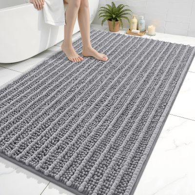 Arotive Luxury Bathroom Rugs 59x35, Extra Soft Thick Absorbent Shaggy Chenille Bath Rugs, Non-Slip Machine Wash Dry, Bath Mats for Bathroom Floor, Tub and Shower, Home Decor Accessories, Grey