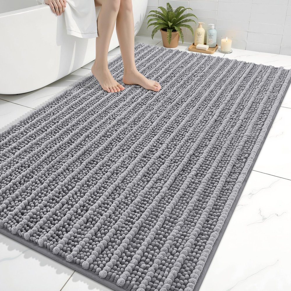 Arotive Luxury Bathroom Rugs 59x35, Extra Soft Thick Absorbent Shaggy Chenille Bath Rugs, Non-Slip Machine Wash Dry, Bath Mats for Bathroom Floor, Tub and Shower, Home Decor Accessories, Grey