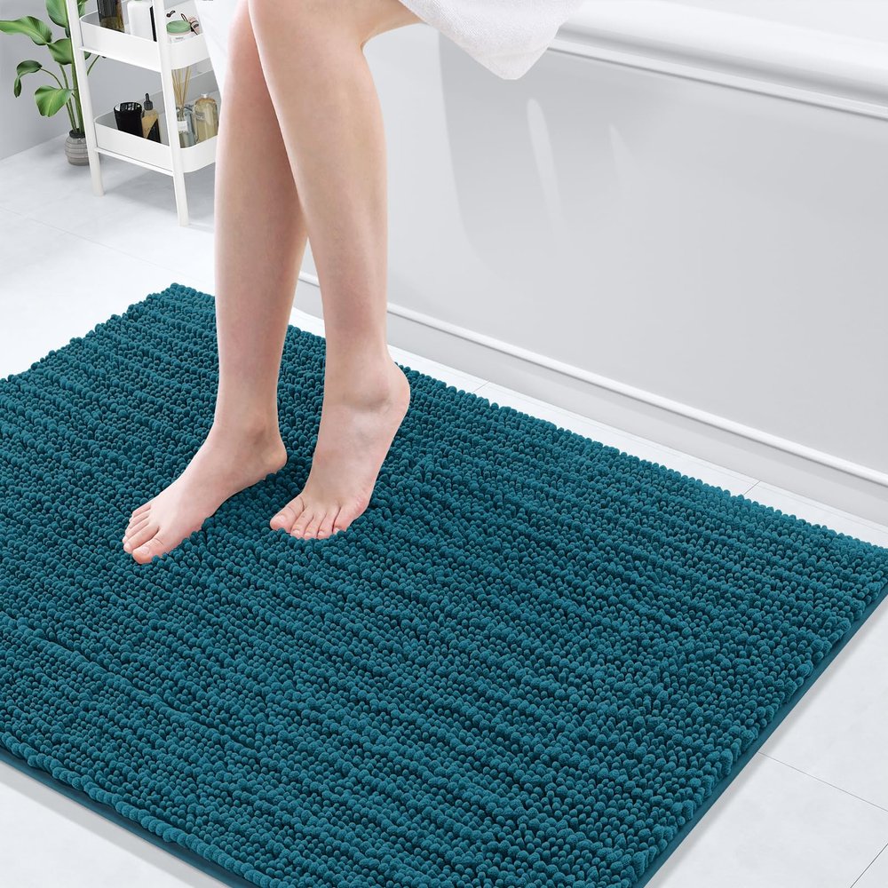 Arotive Luxury Chenille Bathroom Rug Mat, Extra Soft Thick Absorbent Shaggy Bath Rugs, Non-Slip Machine Wash Dry, Plush Bath Mats for Bathroom, Shower and Tub, 40x32, Peacock Blue