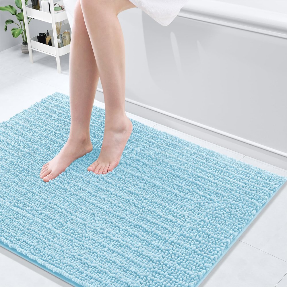 Arotive Luxury Bathroom Rugs 40x32, Extra Soft Thick Absorbent Shaggy Chenille Bath Rugs, Non-Slip Machine Wash Dry, Bath Mats for Bathroom Floor, Tub and Shower, Home Decor Accessories, Blue