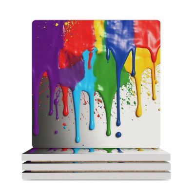 4PCS Drink Coaster with Cork Backing Pads Paint Splatter Backdrop Ceramic Coasters for Drink Absorbent Cup Mat for Coffee Table Tabletop Protection Mat for Mugs 3.7 Inch