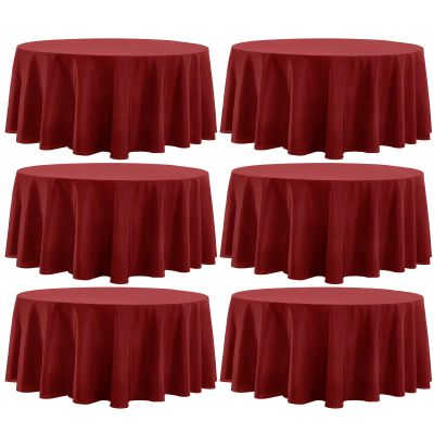 Aocoz Round Tablecloth 120 Inch Tablecloth 6 Pack Red Table Cloths Washable Decorative Linen Polyester TableClothes Cover for Dining Table Banquets Buffet Parties and Wedding