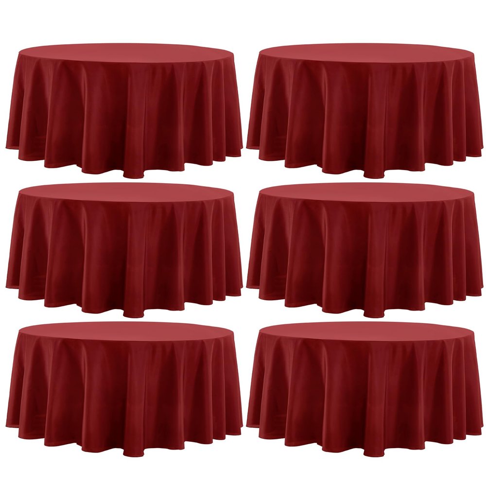 Aocoz Round Tablecloth 120 Inch Tablecloth 6 Pack Red Table Cloths Washable Decorative Linen Polyester TableClothes Cover for Dining Table Banquets Buffet Parties and Wedding