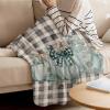 Thanksgiving Green Pumpkin Throw Blankets Gifts, Soft Flannel Fleece Microfiber Blankets, Plaid Buffalo Checkered Eucalyptus Leaves Warm Bed Blanket Throws for Chair Sofa Couch Bedroom Camper 40x50 in view 3