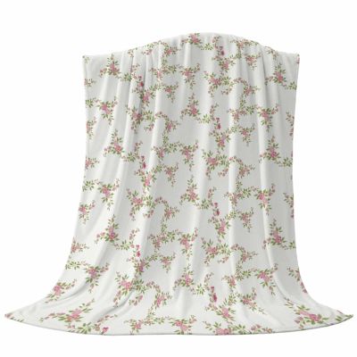 Pink Green Flower Floral Throw Blankets Gifts, Soft Flannel Fleece Microfiber Blankets, Country French Romantic Botanical Warm Bed Blanket Throws for Chair Sofa Couch Bedroom Camper 40x60 in