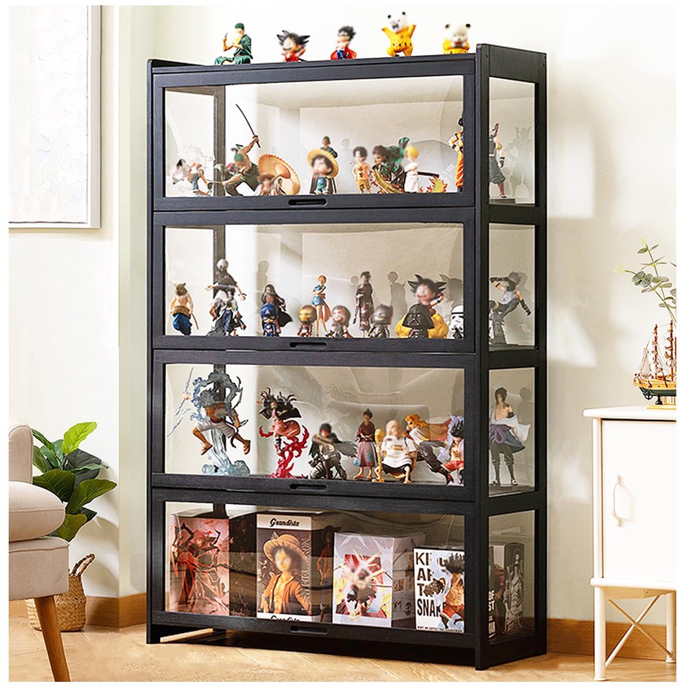 Display Cabinet with Acrylic Cabinet Door Toys Display Case Modern Minimalist Flip Door Display Case Figures Curio Cabinet Bamboo Storage Cabinet,90140cm/35.455in