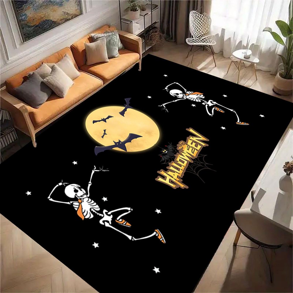 Fouiunler Musical Skull Area Rug 5x8ft Gothic Musical Note Skeleton Rug Black Bat Entryway Rugs Indoor Non Slip Cute Rugs for Bedroom Kitchen Office Rug Halloween Thanksgiving Day Low Pile Rug
