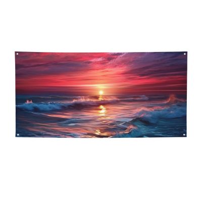 Banner Party Decor Personalized Signs Warm Twilight Ocean Banners Birthday Party Background Wall Decor Sign Indoor Outdoor Party Graduation Event 71 x 35 Inch
