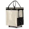 (Medium,Beige) Reusable Grocery Bag on Wheels, Foldable Rolling Tote, Carries Up to 66 lbs Shopping Trolley, Zipper Clouser Shopping Carts for Trips, Laundry, 4 Heavy Duty Wheels and 3 Handles view 1