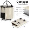 (Medium,Beige) Reusable Grocery Bag on Wheels, Foldable Rolling Tote, Carries Up to 66 lbs Shopping Trolley, Zipper Clouser Shopping Carts for Trips, Laundry, 4 Heavy Duty Wheels and 3 Handles view 3