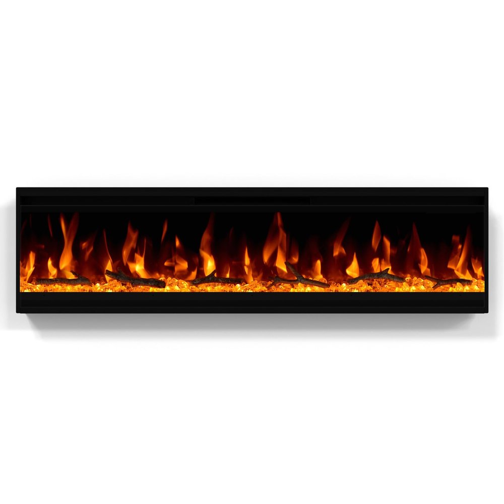 40 inch Electric Fireplace, 4.3" Ultra-Thin Electric Fireplace Inserts, Ultra-Narrow Frame, Wall Mounted and Recessed Fireplace, Log & Crystal, Touch Screen & Remote Control, 1500W