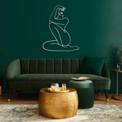 Metal Line Art Wall Decor, Woman Metal Wall Decor, Metal Wall Art, Minimalist Wall Art, Bathroom Wall Art, Home Decor, Metal Wall Decor for Bedroom,Gift for Her (Silver, 15"x19"|37x47cm)