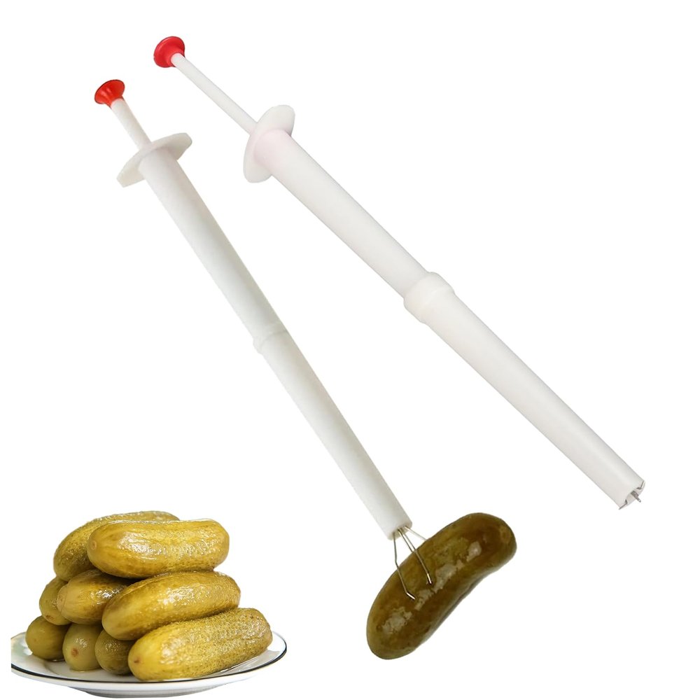Pickle Fork 2Pcs 7.87 Inch Pickle Grabber Stainless Steel 4-Claw Flexible Pincher Kitchen Food Grabber Tool for Olives, Beets, Peppers, Manual Graters Slicers