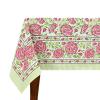 80x120 Inches Rectangle Hand Block Printed Cotton Tablecloth, Pink Green Floral Table Cloths Washable, Indian Table Linen for Valentine Thanksgiving Gifts Home Decor Dinning Outdoor view 1