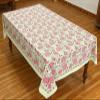 80x120 Inches Rectangle Hand Block Printed Cotton Tablecloth, Pink Green Floral Table Cloths Washable, Indian Table Linen for Valentine Thanksgiving Gifts Home Decor Dinning Outdoor view 3