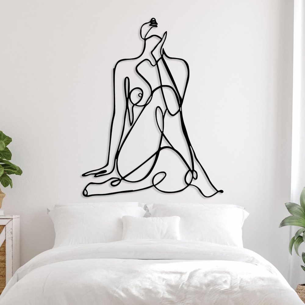 Abstract Line Woman Wall Art, Female Body Wall Art, Metal Minimalist Wall Art Women, Metal Minimalist Wall Art, Line Art Wall Decor, Metal Line Art Wall Decor, Sexy Wall Art for Bedroom Adult (Black, 31x39in|79x100cm)