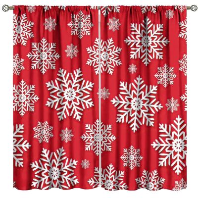 Nanacur White Snowflakes Blackout Window Curtains, Winter Red Christmas Theme Drapes for Living Room Bedroom, 31.5(W)*63(L) 2 Panels - Happy Christmas