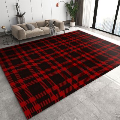 Modern Red and Black Checkered Rug, Holiday Decoration Area Rug, Anti-Slip Non-Shedding Hardwearing Washable Low Pile Runner Mat for Living Room Bedroom Entryway Office Apartment Office 6x8ft
