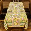 110x110 Inches Square Hand Block Printed Cotton Tablecloth, Yellow Green Floral Table Cloths Washable, Indian Table Linen for Valentine Thanksgiving Gifts Home Decor Dinning Outdoor view 2