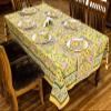 110x110 Inches Square Hand Block Printed Cotton Tablecloth, Yellow Green Floral Table Cloths Washable, Indian Table Linen for Valentine Thanksgiving Gifts Home Decor Dinning Outdoor view 3