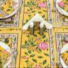 110x110 Inches Square Hand Block Printed Cotton Tablecloth, Yellow Green Floral Table Cloths Washable, Indian Table Linen for Valentine Thanksgiving Gifts Home Decor Dinning Outdoor view 4