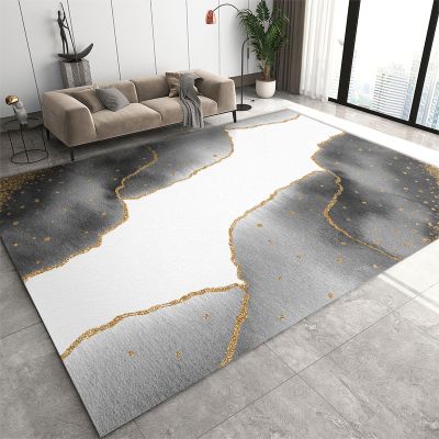 Nordic Light Luxury Indoor Rug, Chic Gray Gold Marble Ripples Area Rug, Anti-Slip Non-Shedding Hardwearing Washable Low Pile Mat for Living Room Bedroom Entryway Office Apartment Porch 4x6ft