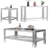 3 Piece Living Room Table Set Luxury Glass Coffee Table Set with Silver Stainless Steel Frame Set of 3 Modern Glass Coffee Table Console Table End Table for Living Room Home Office view 1