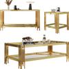 3 Piece Living Room Table Set Luxury Glass Coffee Table Set with Gold Stainless Steel Frame Set of 3 Modern Glass Coffee Table Console Table End Table for Living Room Home Office view 1
