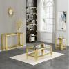 3 Piece Living Room Table Set Luxury Glass Coffee Table Set with Gold Stainless Steel Frame Set of 3 Modern Glass Coffee Table Console Table End Table for Living Room Home Office view 2