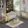 3 Piece Living Room Table Set Luxury Glass Coffee Table Set with Gold Stainless Steel Frame Set of 3 Modern Glass Coffee Table Console Table End Table for Living Room Home Office view 4