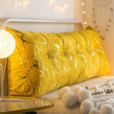 YISURY Tufted Triangular Reading Pillow for Full Twin Queen King Size Bed Headboard Backrest Cushion Soft Wedge Positioning Support Pillow Wont Collapse Lumbar Pad,Yellow,39x8x20in