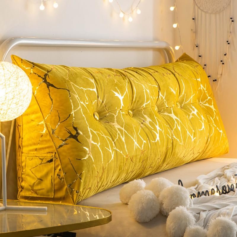 YISURY Tufted Triangular Reading Pillow for Full Twin Queen King Size Bed Headboard Backrest Cushion Soft Wedge Positioning Support Pillow Wont Collapse Lumbar Pad,Yellow,39x8x20in