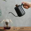 ECMGANDUE 304 stainless steel coffee pour-over pot with lid, solid wood handle, thin mouth, long spout kettle, wooden handle hanging ear coffee pot 600ml, pictured view 2