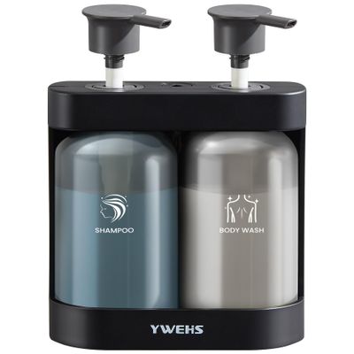 Shampoo and Conditioner Dispenser Shower Soap Dispenser 2 Chamber No Drill Shampoo Dispense for Shower Wall Mounted Shower Shampoo Dispenser 2 Chamber for Bathroom Hotel 2 * 13.37 fl.oz Black