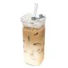 GYTHTPZR 1Pcs Square Heat Resistant Coffee Glass Cup With Lid and Straw Transparent Milk Tea Juice Cups Coffee Mug For Home Bar Drinkware, 400ml view 1