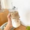 GYTHTPZR 1Pcs Square Heat Resistant Coffee Glass Cup With Lid and Straw Transparent Milk Tea Juice Cups Coffee Mug For Home Bar Drinkware, 400ml view 2