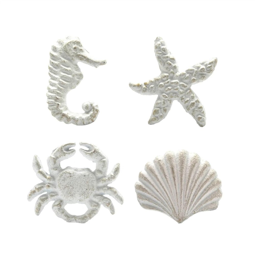 MKGOXAKC 4pcs White Iron Art Crab Starfish Shell Door Knob Pull Cloth Hook Style Cabinet Drawer Handle White