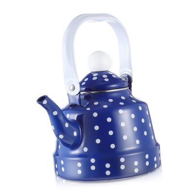 CATIEBYE Vintage Enamel Tea Kettle Stovetop Teapot Dots Design Ergonomic Handle Suitable for Induction Electric Gas Stoves for Tea Parties and Camping