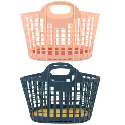 2Pcs Assorted Color Foldable Kitchen Fruit and Vegetable Storage Basket for Grocery Shopping and Home Organization